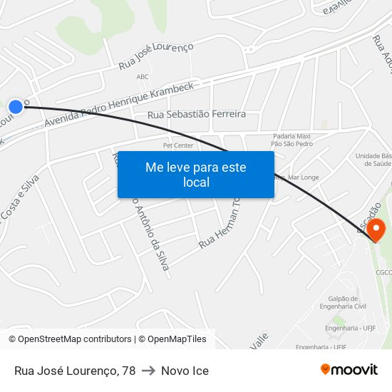 Rua José Lourenço, 78 to Novo Ice map