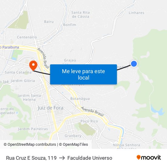 Rua Cruz E Souza, 119 to Faculdade Universo map