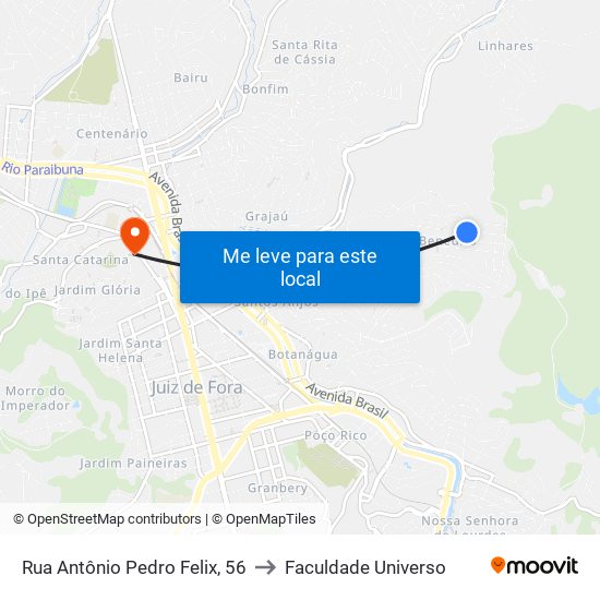 Rua Antônio Pedro Felix, 56 to Faculdade Universo map