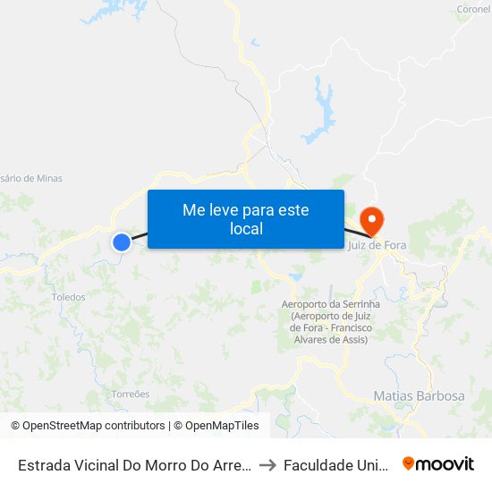 Estrada Vicinal Do Morro Do Arrependido to Faculdade Universo map