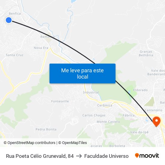 Rua Poeta Célio Grunevald, 84 to Faculdade Universo map