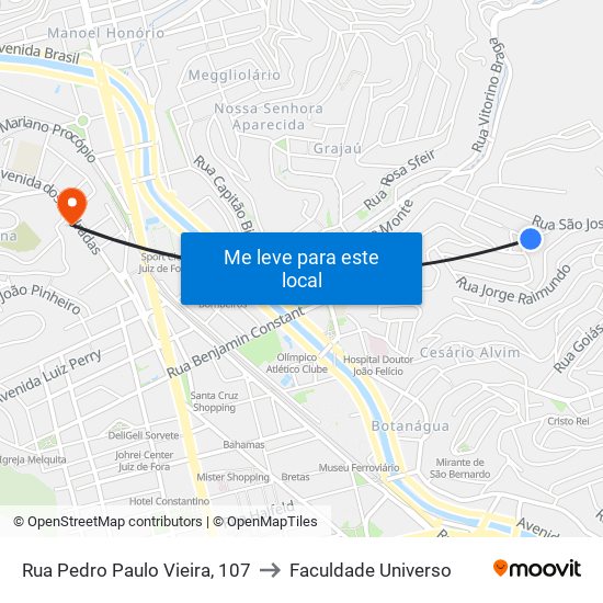 Rua Pedro Paulo Vieira, 107 to Faculdade Universo map