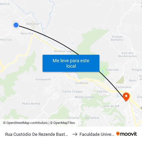 Rua Custódio De Rezende Bastos, 65 to Faculdade Universo map