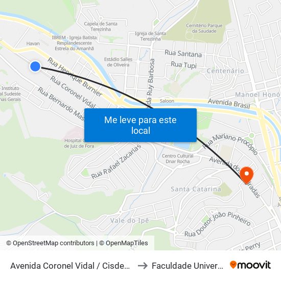 Avenida Coronel Vidal / Cisdeste to Faculdade Universo map