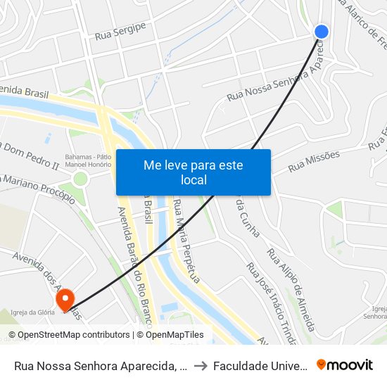 Rua Nossa Senhora Aparecida, 800 to Faculdade Universo map