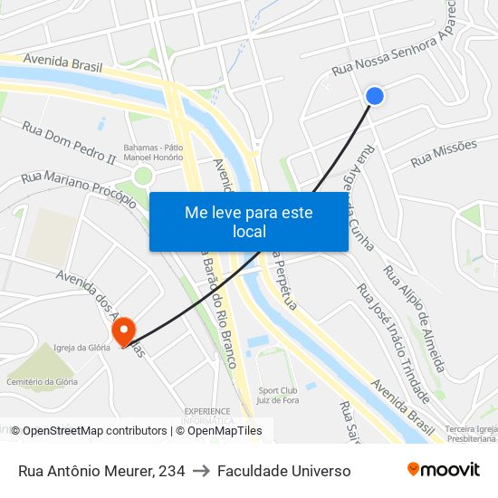 Rua Antônio Meurer, 234 to Faculdade Universo map