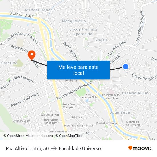 Rua Altivo Cintra, 50 to Faculdade Universo map