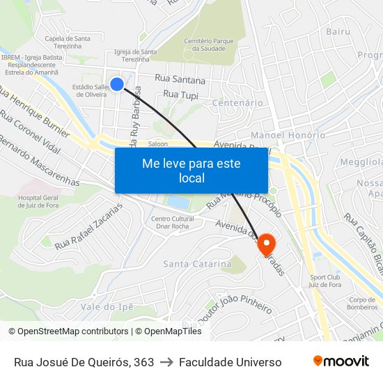 Rua Josué De Queirós, 363 to Faculdade Universo map