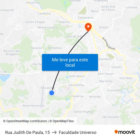 Rua Judith De Paula, 15 to Faculdade Universo map