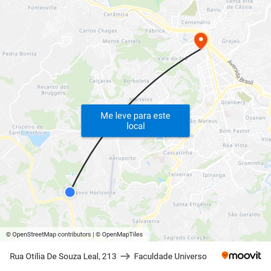 Rua Otília De Souza Leal, 213 to Faculdade Universo map