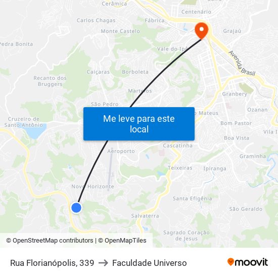 Rua Florianópolis, 339 to Faculdade Universo map