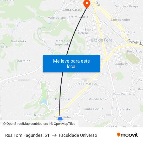 Rua Tom Fagundes, 51 to Faculdade Universo map