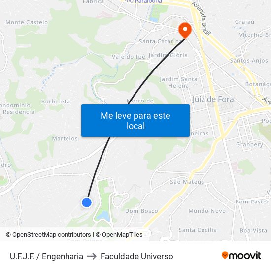 U.F.J.F. / Engenharia to Faculdade Universo map