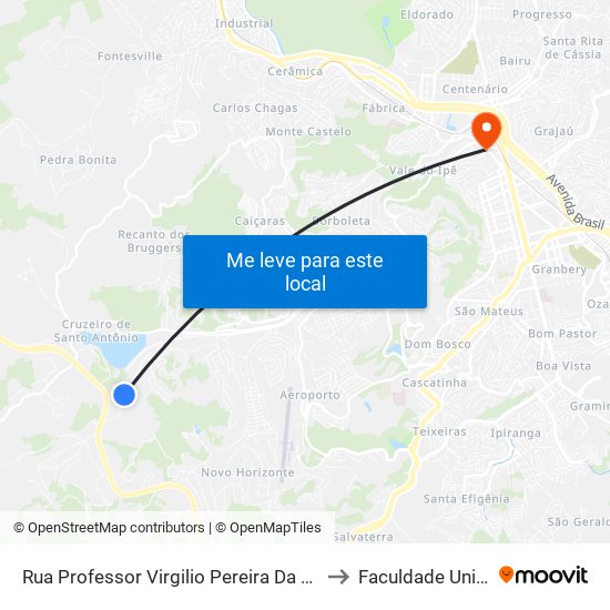 Rua Professor Virgilio Pereira Da Silva, 1269 to Faculdade Universo map