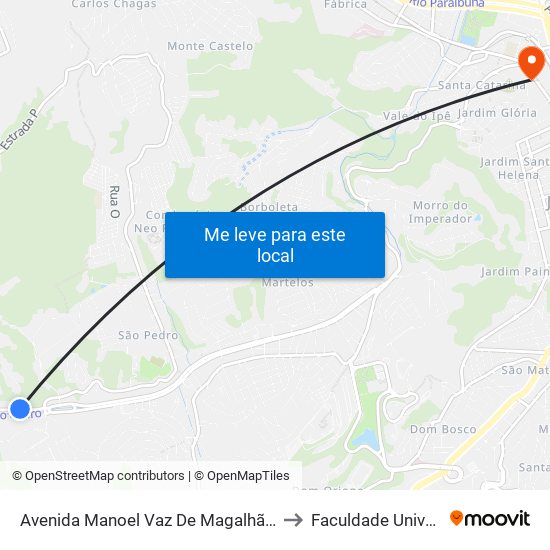 Avenida Manoel Vaz De Magalhães, 72 to Faculdade Universo map