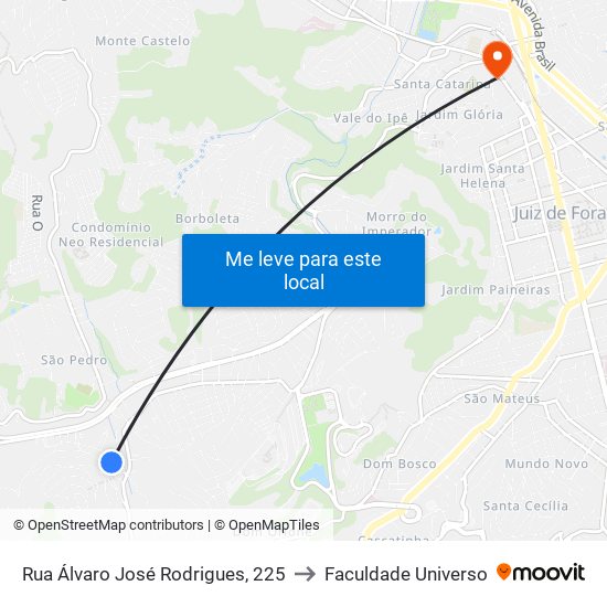 Rua Álvaro José Rodrigues, 225 to Faculdade Universo map