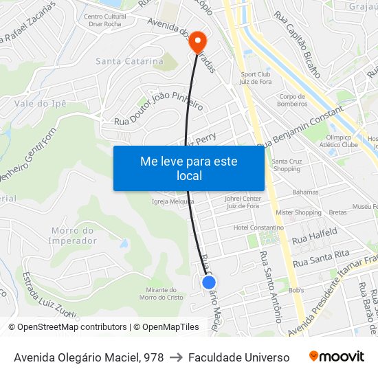 Avenida Olegário Maciel, 978 to Faculdade Universo map