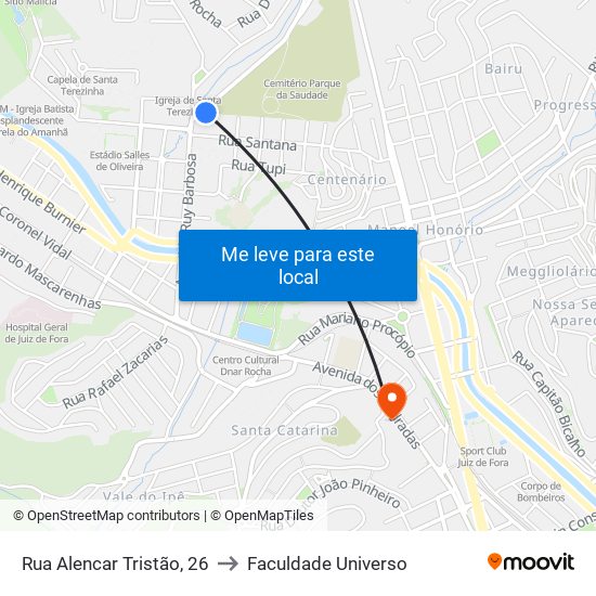 Rua Alencar Tristão, 26 to Faculdade Universo map