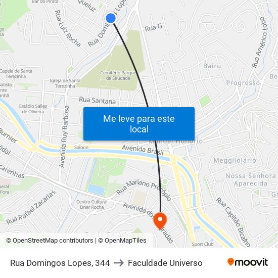 Rua Domingos Lopes, 344 to Faculdade Universo map