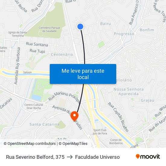 Rua Severino Belford, 375 to Faculdade Universo map