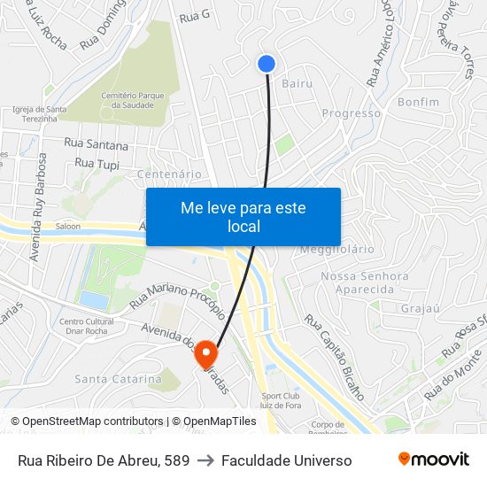 Rua Ribeiro De Abreu, 589 to Faculdade Universo map