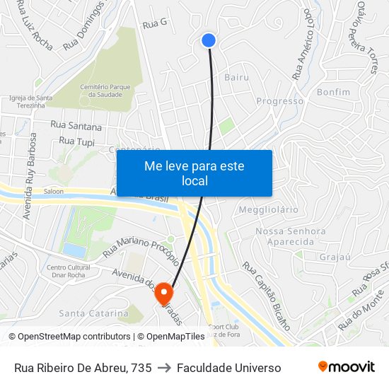 Rua Ribeiro De Abreu, 735 to Faculdade Universo map