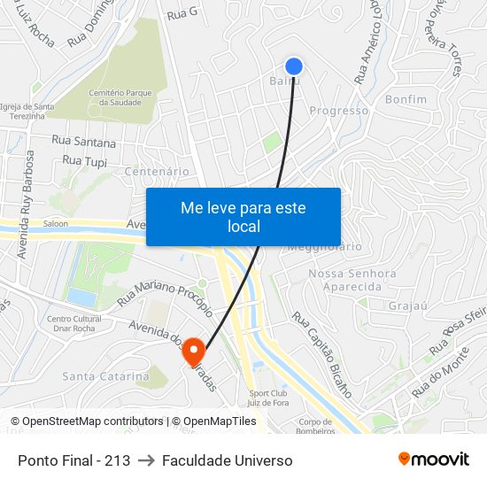 Ponto Final - 213 to Faculdade Universo map