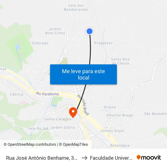 Rua José Antônio Benhame, 387 to Faculdade Universo map