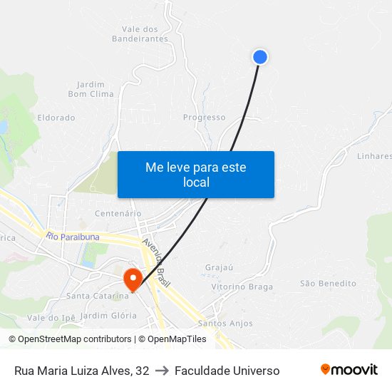 Rua Maria Luiza Alves, 32 to Faculdade Universo map