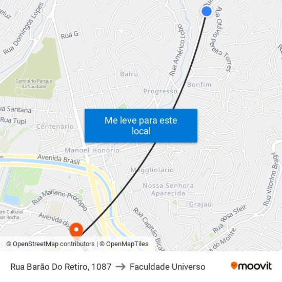 Rua Barão Do Retiro, 1087 to Faculdade Universo map