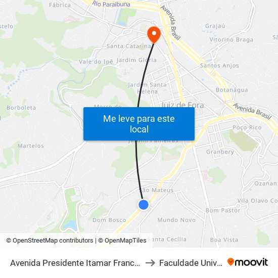 Avenida Presidente Itamar Franco, 2520 to Faculdade Universo map