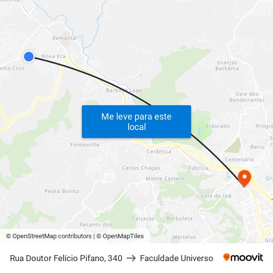 Rua Doutor Felício Pifano, 340 to Faculdade Universo map