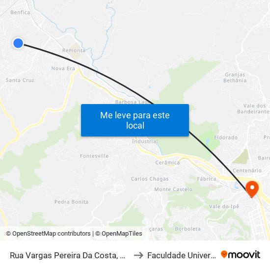 Rua Vargas Pereira Da Costa, 205 to Faculdade Universo map
