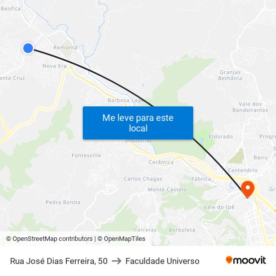 Rua José Dias Ferreira, 50 to Faculdade Universo map