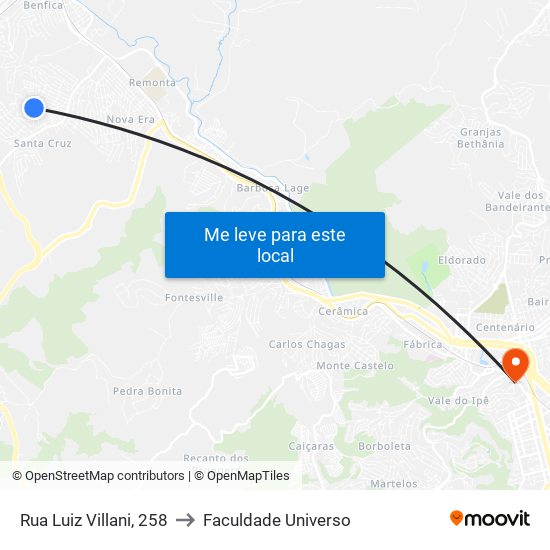 Rua Luiz Villani, 258 to Faculdade Universo map