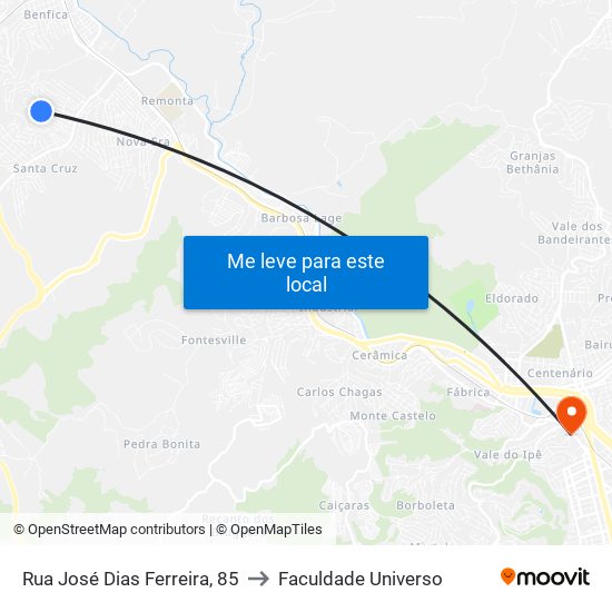 Rua José Dias Ferreira, 85 to Faculdade Universo map