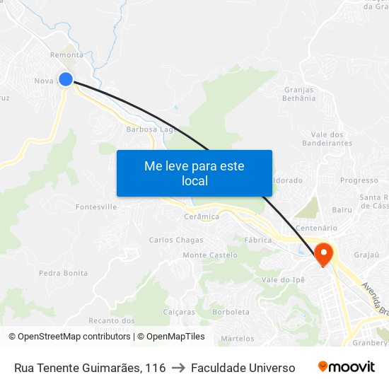 Rua Tenente Guimarães, 116 to Faculdade Universo map