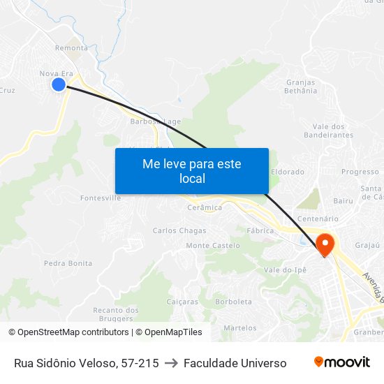 Rua Sidônio Veloso, 57-215 to Faculdade Universo map