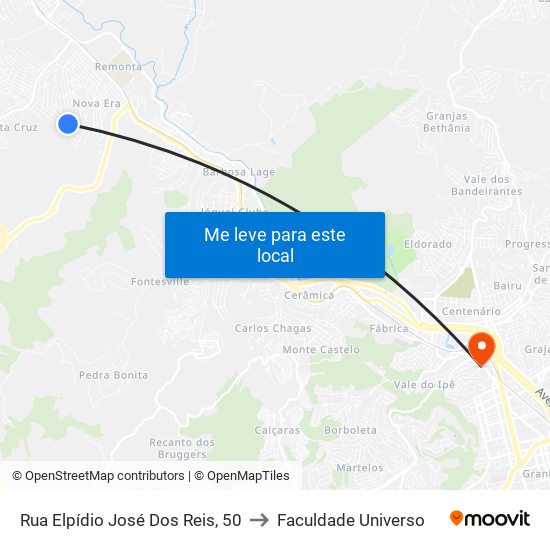 Rua Elpídio José Dos Reis, 50 to Faculdade Universo map