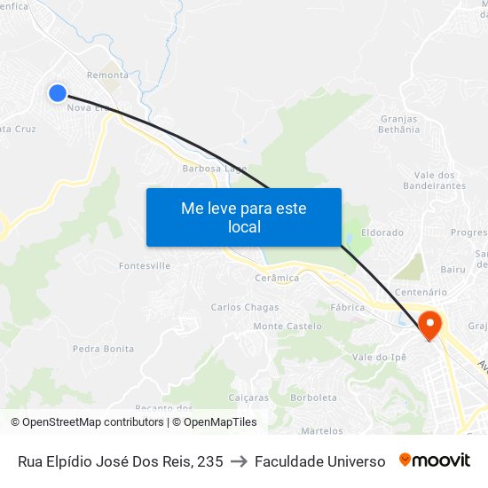 Rua Elpídio José Dos Reis, 235 to Faculdade Universo map