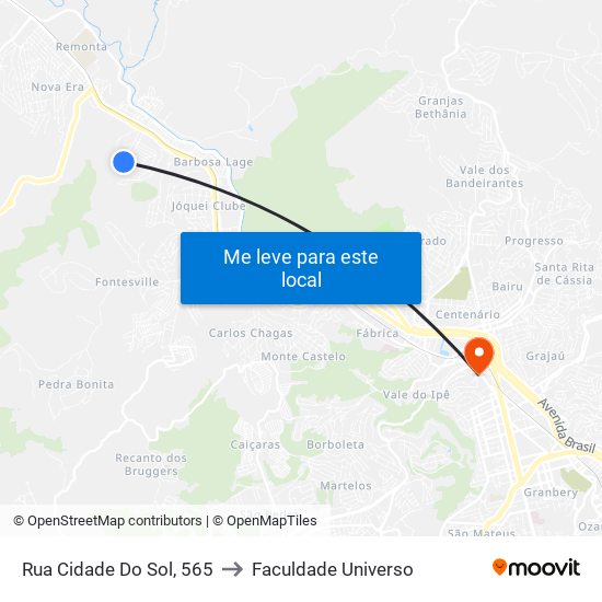 Rua Cidade Do Sol, 565 to Faculdade Universo map