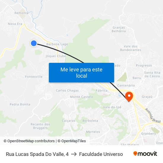 Rua Lucas Spada Do Valle, 4 to Faculdade Universo map