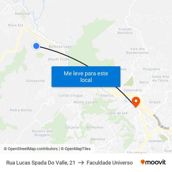Rua Lucas Spada Do Valle, 21 to Faculdade Universo map