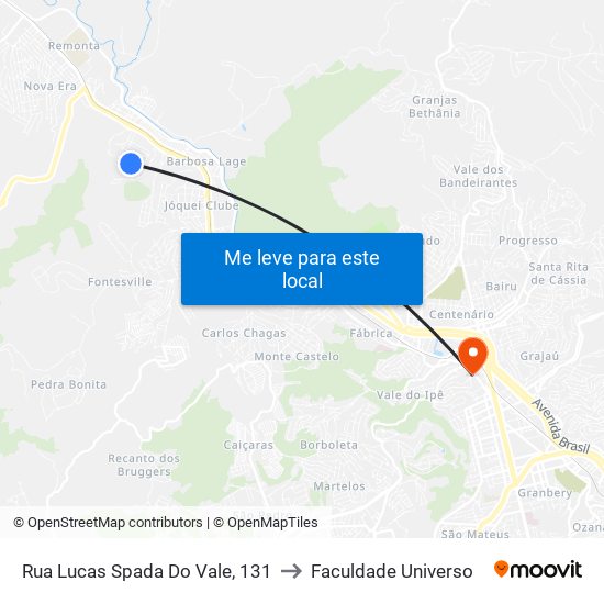 Rua Lucas Spada Do Vale, 131 to Faculdade Universo map