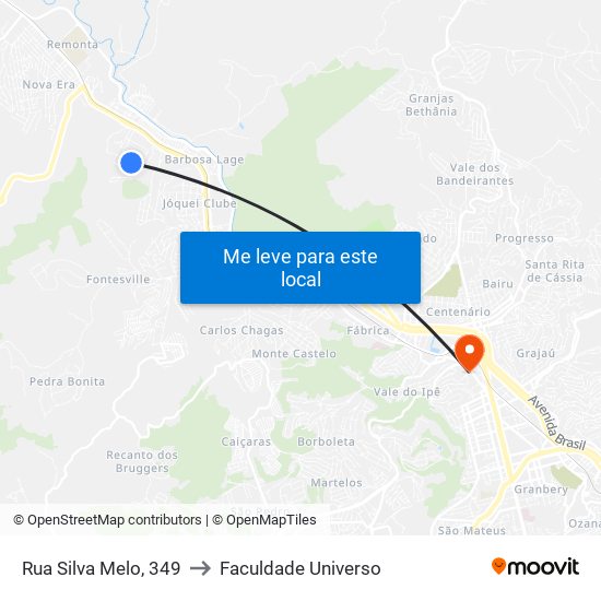 Rua Silva Melo, 349 to Faculdade Universo map