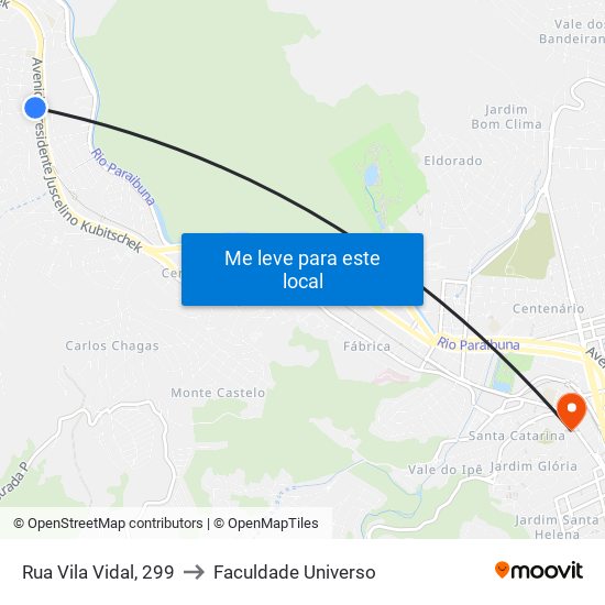 Rua Vila Vidal, 299 to Faculdade Universo map