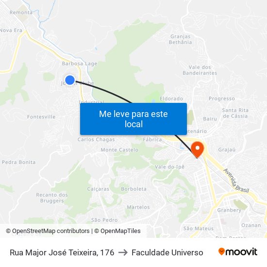 Rua Major José Teixeira, 176 to Faculdade Universo map