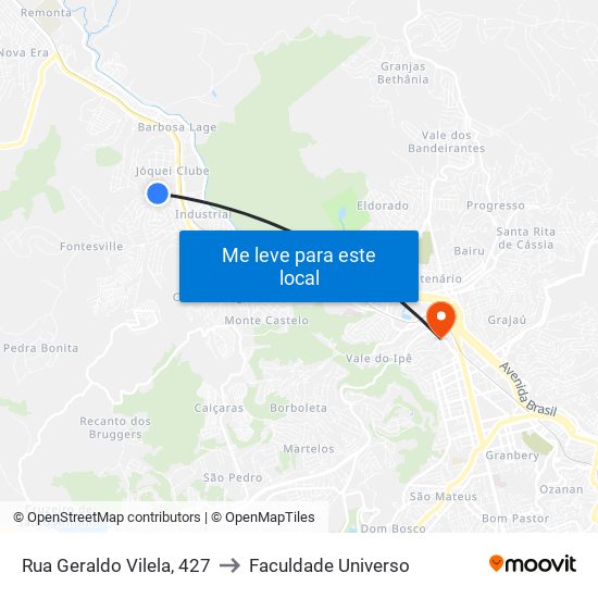 Rua Geraldo Vilela, 427 to Faculdade Universo map