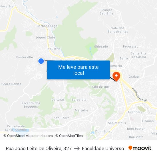 Rua João Leite De Oliveira, 327 to Faculdade Universo map