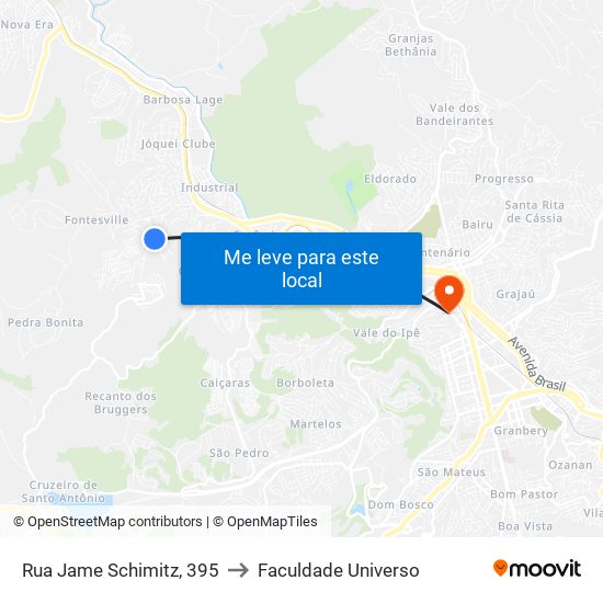 Rua Jame Schimitz, 395 to Faculdade Universo map